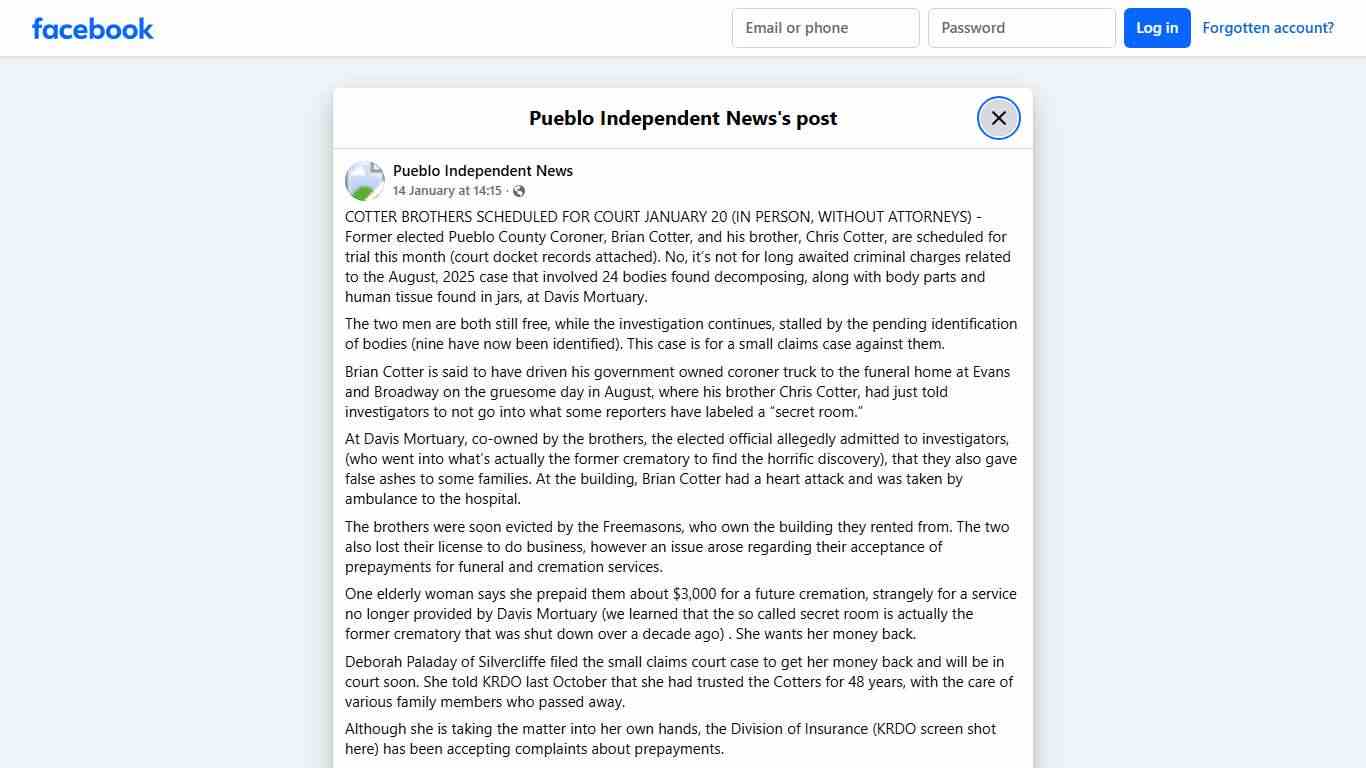 COTTER BROTHERS SCHEDULED FOR... - Pueblo Independent News Facebook